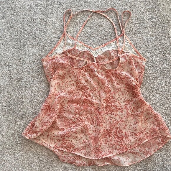 Y2K Orange & White Babydoll Sheer and Lace Top with a Criss Cross Open Back L - Picture 5 of 8